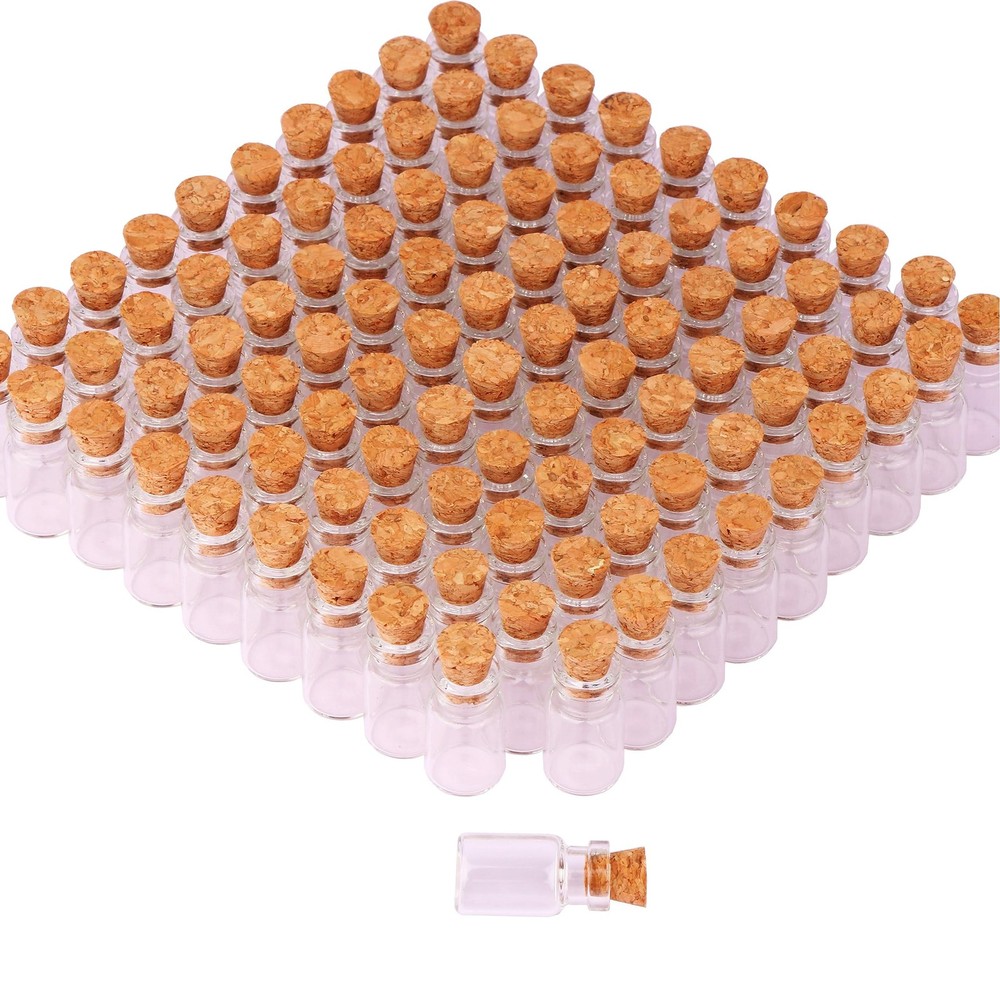 100pcs 1ml Small Mini Glass Bottles Jars with Cork Stoppers Tiny Vials for DIY