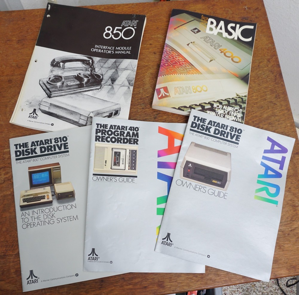 Atari Basic Book, 400 / 800. 810 Disk Drive, Recorder, 850 Interface Module.