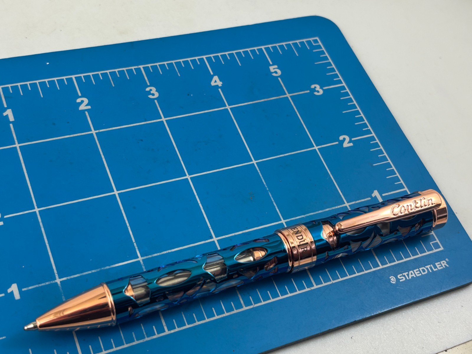 Judd's NEW Conklin Endura Deco Crest Demo Blue Rose Gold Ballpoint Pen