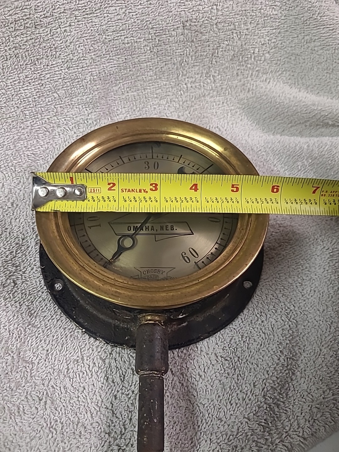 Antique Brass Gauge. Crosby Steam Gage And Valve Co. Boston 1914.