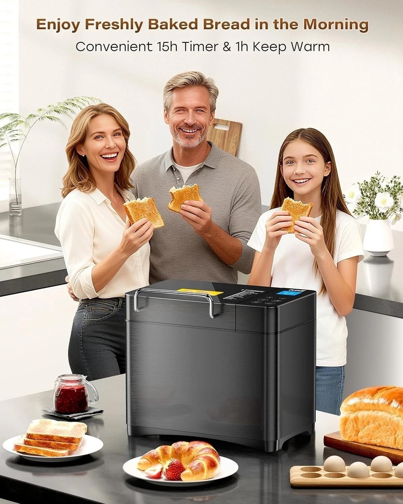 710W 2LB Convection Bread Maker with Auto Nut Dispenser & Touch Panel
