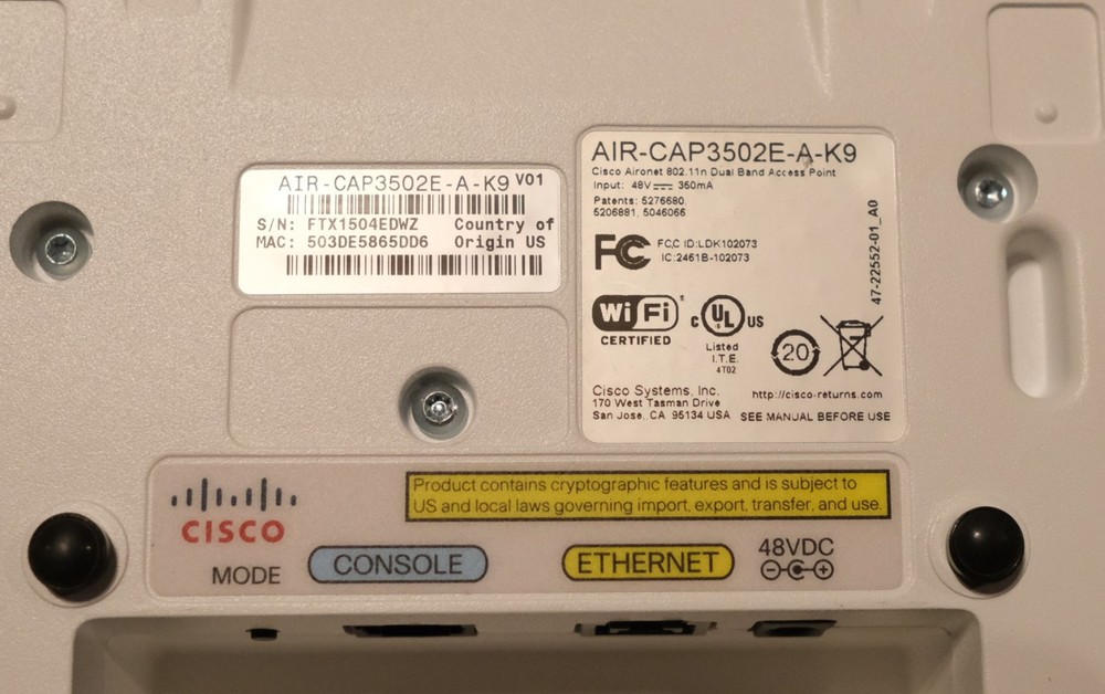 CISCO AIR-CAP3502E-A-K9 Wireless Access Point with AC adapter