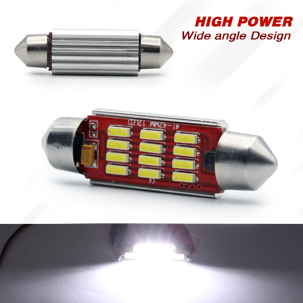 2pcs 42mm Festoon 12LED White Map Dome Interior LED Light Bulbs