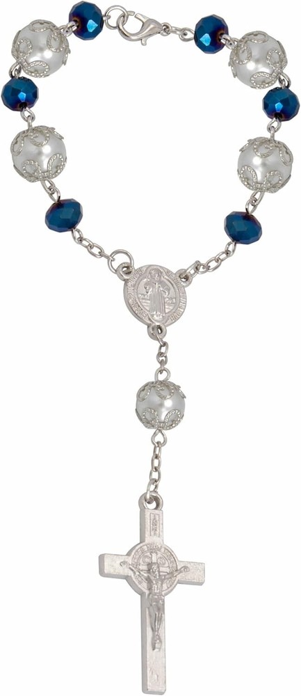 Navy Blue Catholic Auto Rosary St. Benedict Medal for Rearview Mirror Hanging