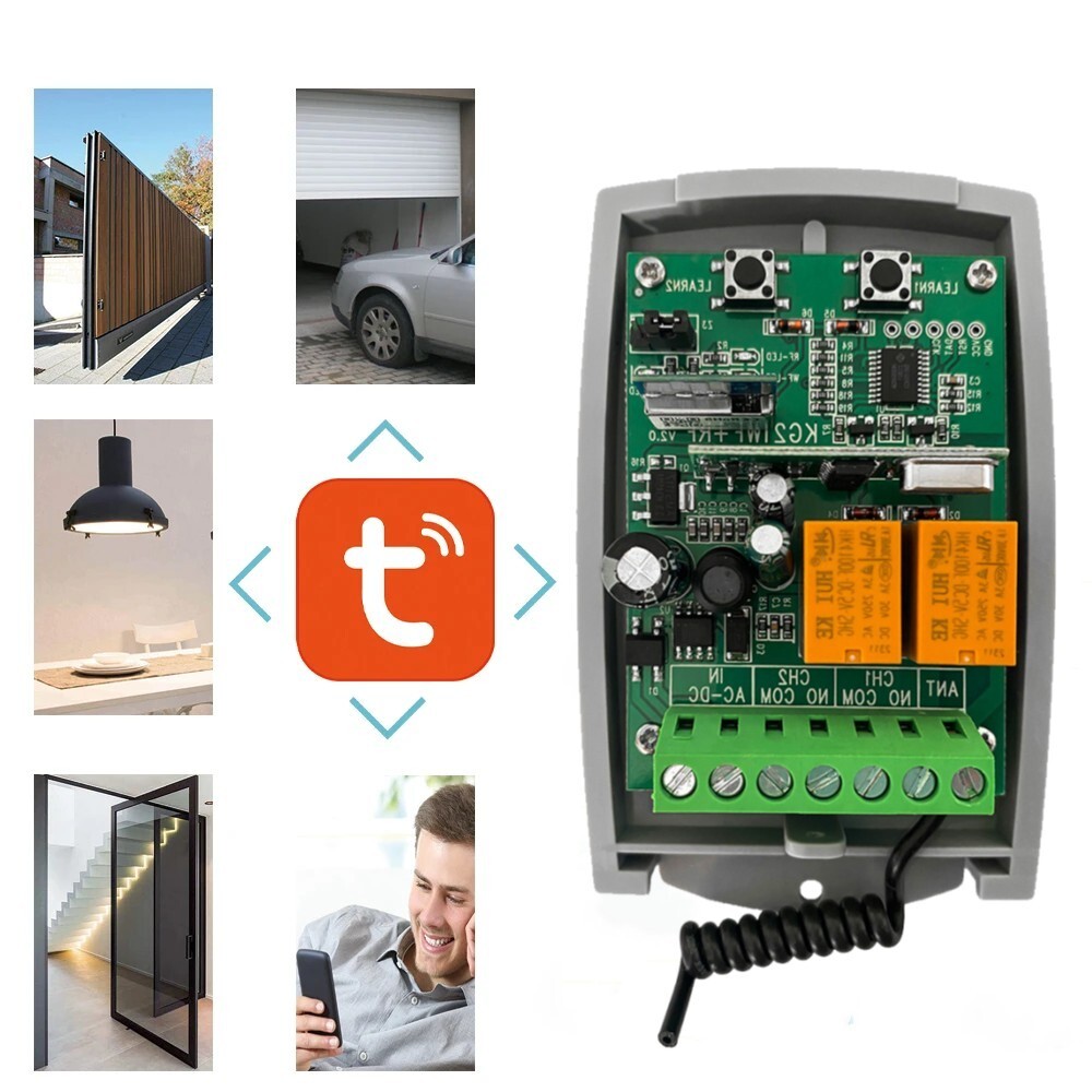 Tuya Wifi Smart Gate Remote Control Switch Garage Door Receiver 2CH Relay Module