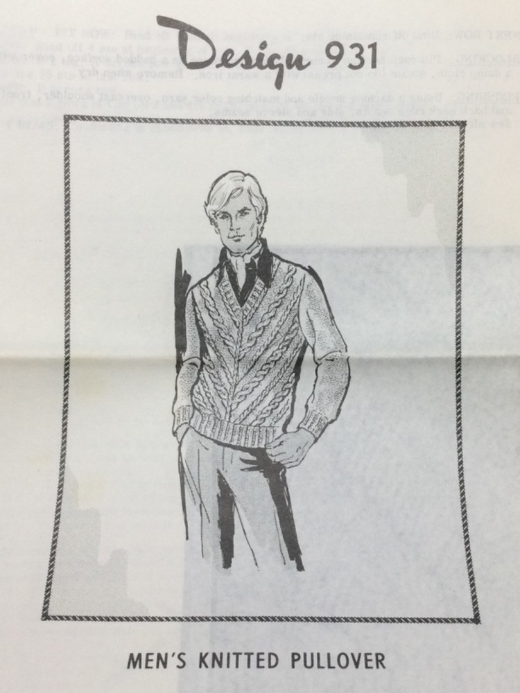 Vtg Mail Order Design 931 KNITTED MEN'S PULLOVER Sweater Pattern Original