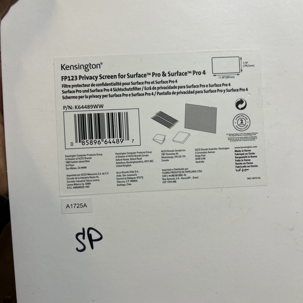 Kensington Fp123 Privacy Filter for Surface Pro 3 4 5 6 Screen Protector Light