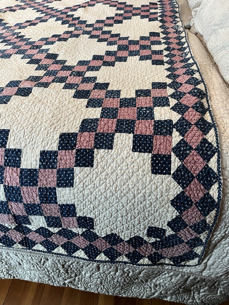 Antique Quilt Irish Chain Pink & Blue