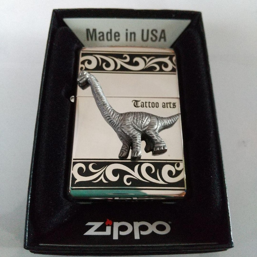 Zippo Customized Metal Dinosaur Silver One Sided Processing Lighter RegularOpens