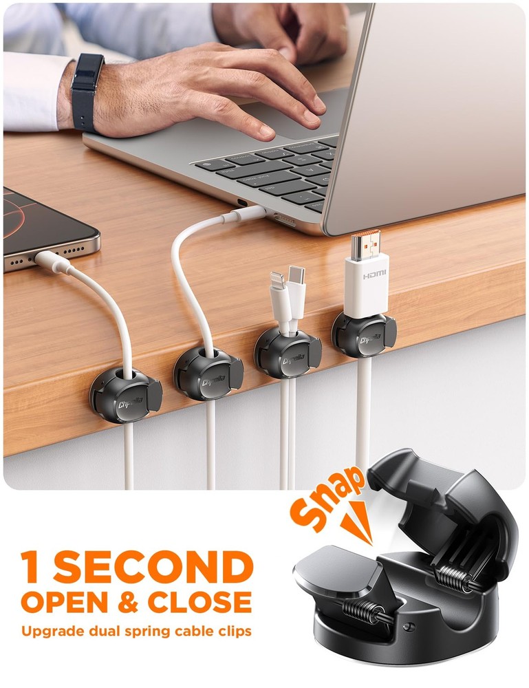 8Pack Cord Organizer Dual Spring Clasp, Max Secure Cable Clips - Chfeila Cab...