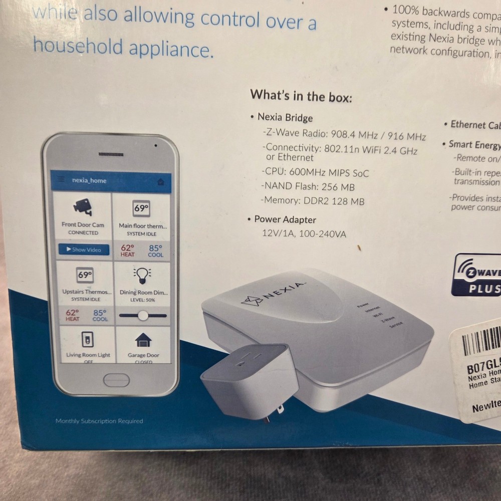 Nexia Bridge Model BR200NX Z-Wave Controller Unit Smart Home Hub with Adapter