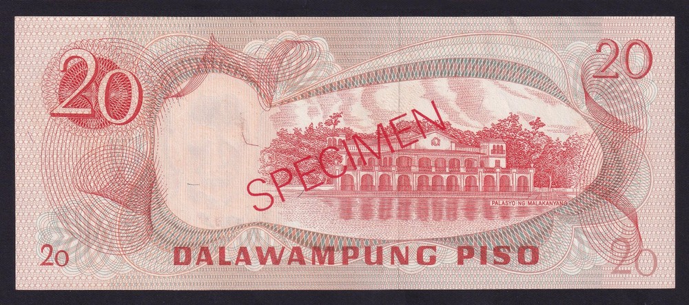 ABL 20 Pesos SPECIMEN Marcos SINGLE SPECIMEN A000000 Philippine Banknote