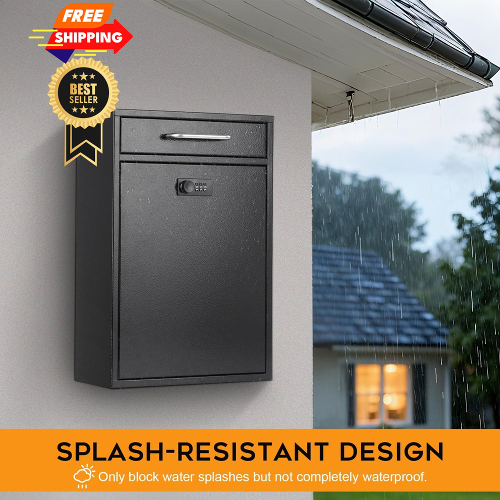 xydled Wall Mount Mailboxes with Combination XL Large, Black Lock