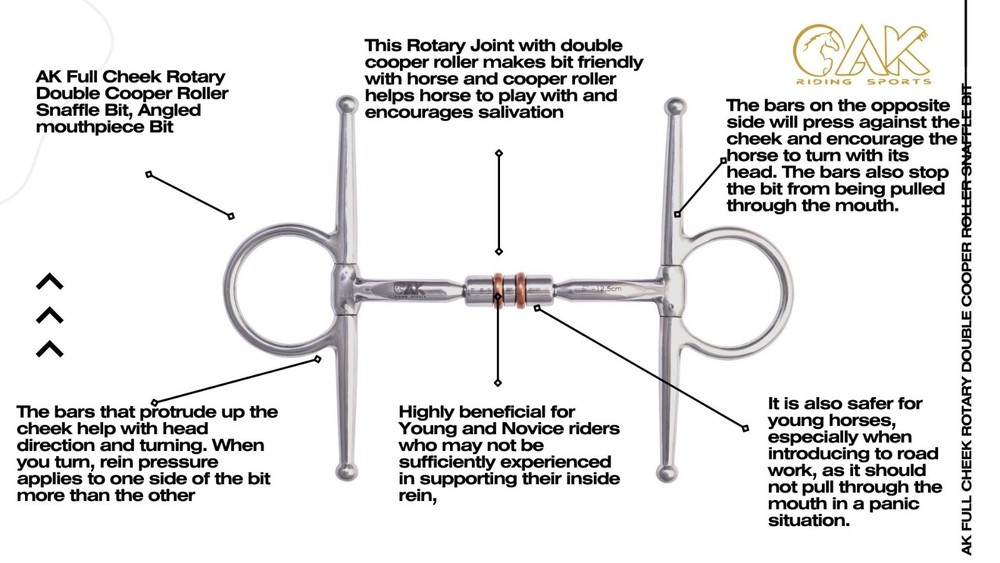 AK Full Cheek Rotary Double Cooper Roller Snaffle Horse Riding Bit