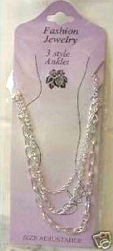 Trio Anklets 3 Different Silvertone Size Adjustable Anklets Great Gift Style #4