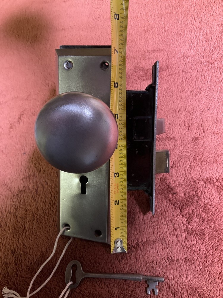 Antique Steel Mortise Door Lockset, 2 Plates, 1 Key, 2 Knobs
