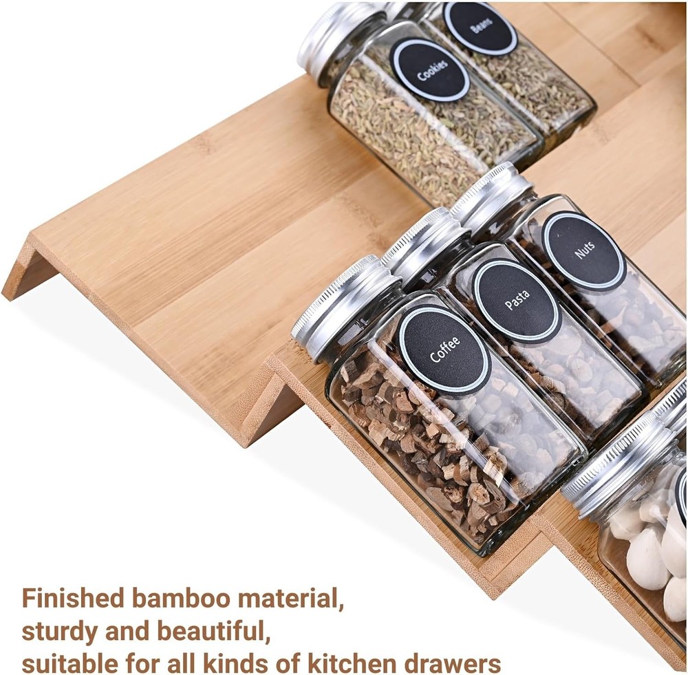 Sturdy Bamboo Spice Organizer for Drawer - Elegant Storage Solution for Spices