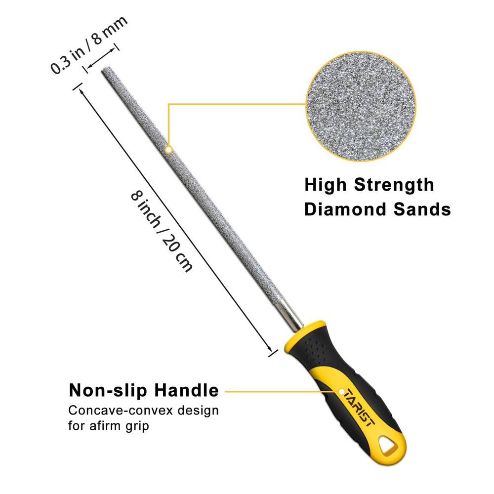TARIST Diamond File Set, 3-Piece, 8-inch, Includes Flat/Half-Round/Round....