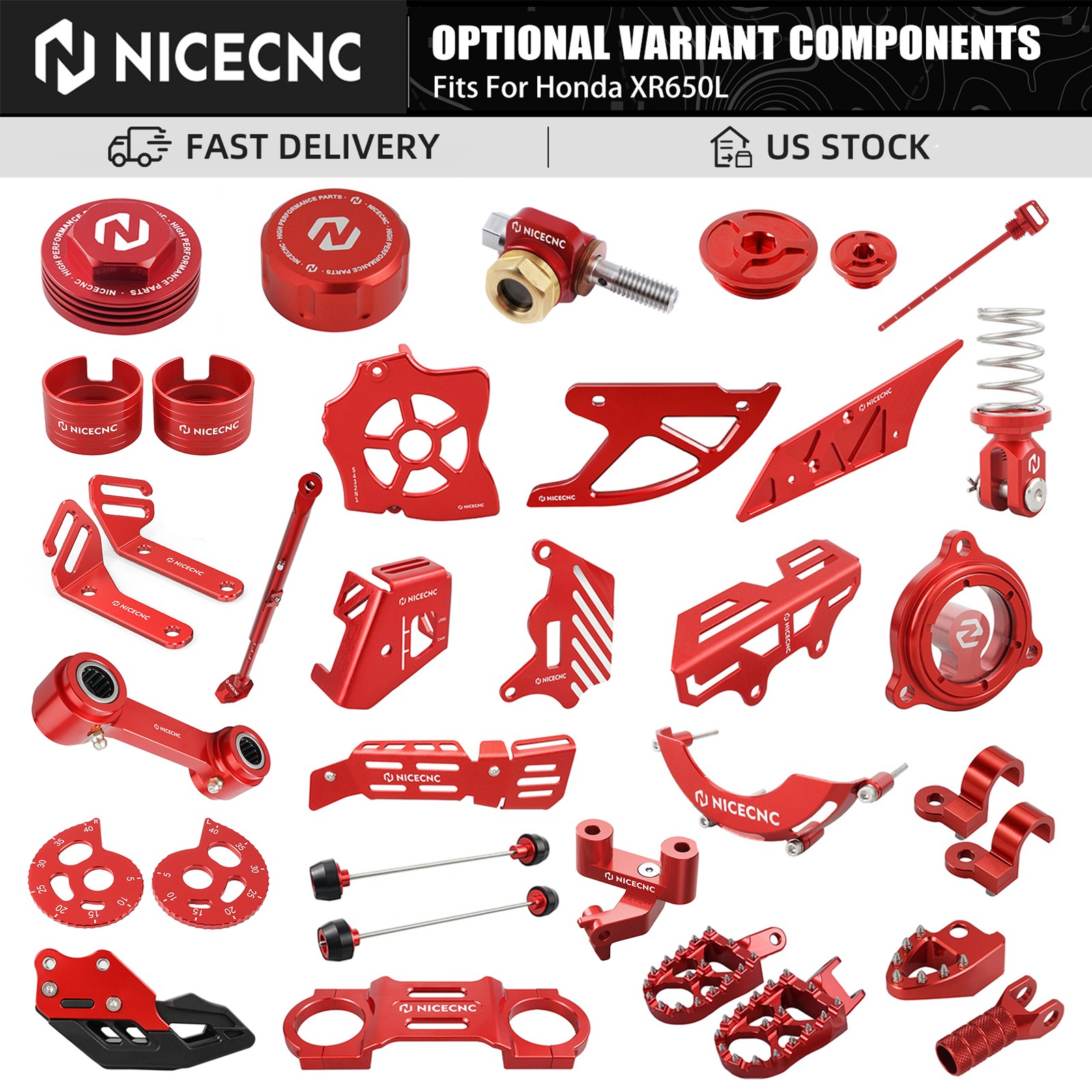 NICECNC Chain Guide Footpegs Rear Brake Disc Guard For Honda XR650L 1993-2025