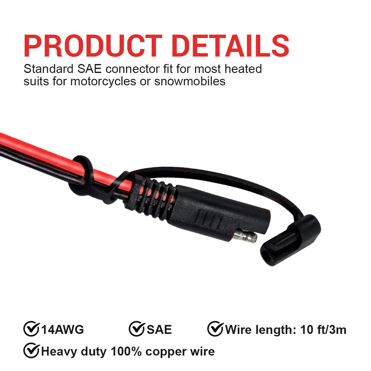 16AWG/14AWG Extension Cord SAE To SAE Battery Cable Tender Terminal Connector