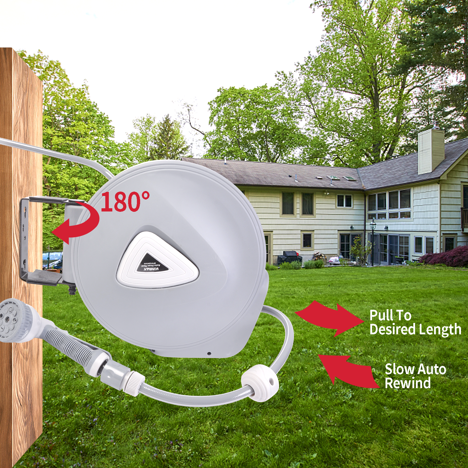 32FT 65FT 100FT Retractable Garden Water Hose Reel Spray Gun Rewind Wall Mounted