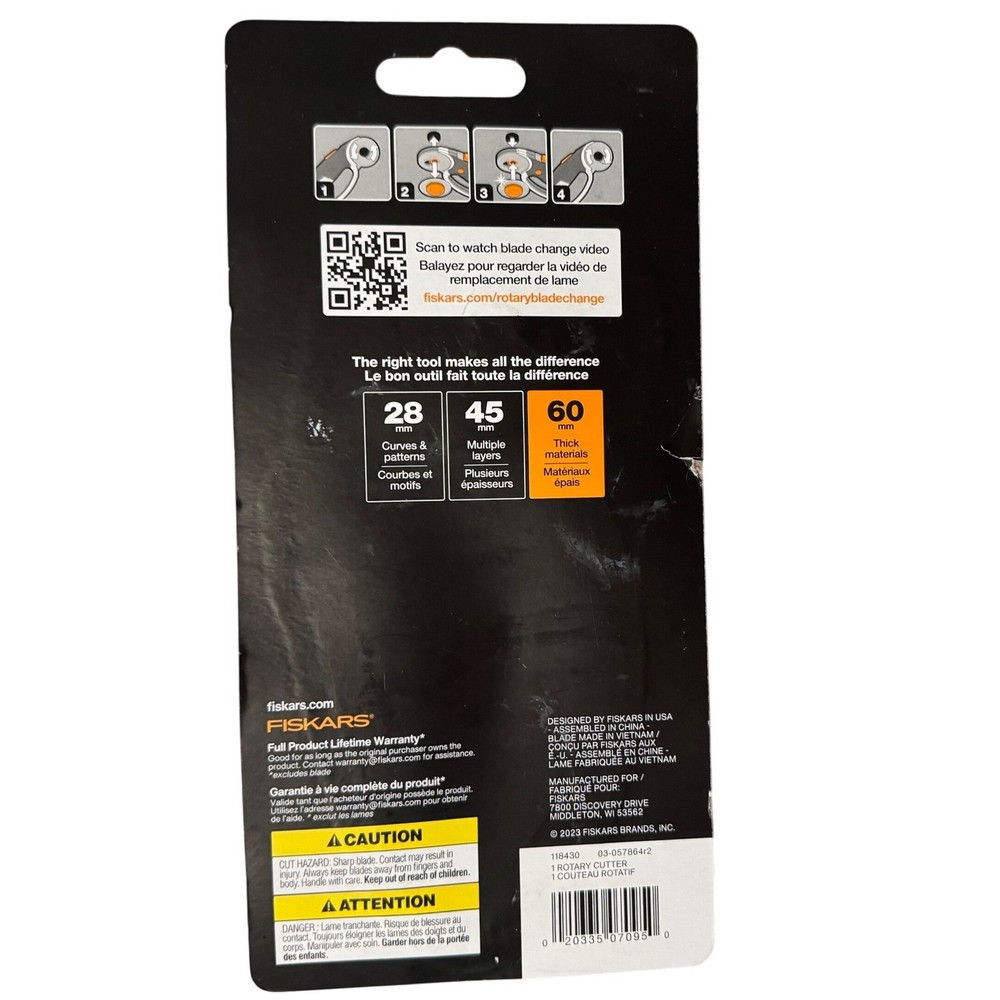 Fiskars 60mm Loop Rotary Cutter Titanium Blade Quick Change Safety Retract