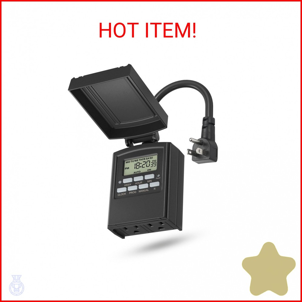 BN-LINK 7 Day Outdoor Heavy Duty Digital Programmable Timer, Outdoor Timer Outle