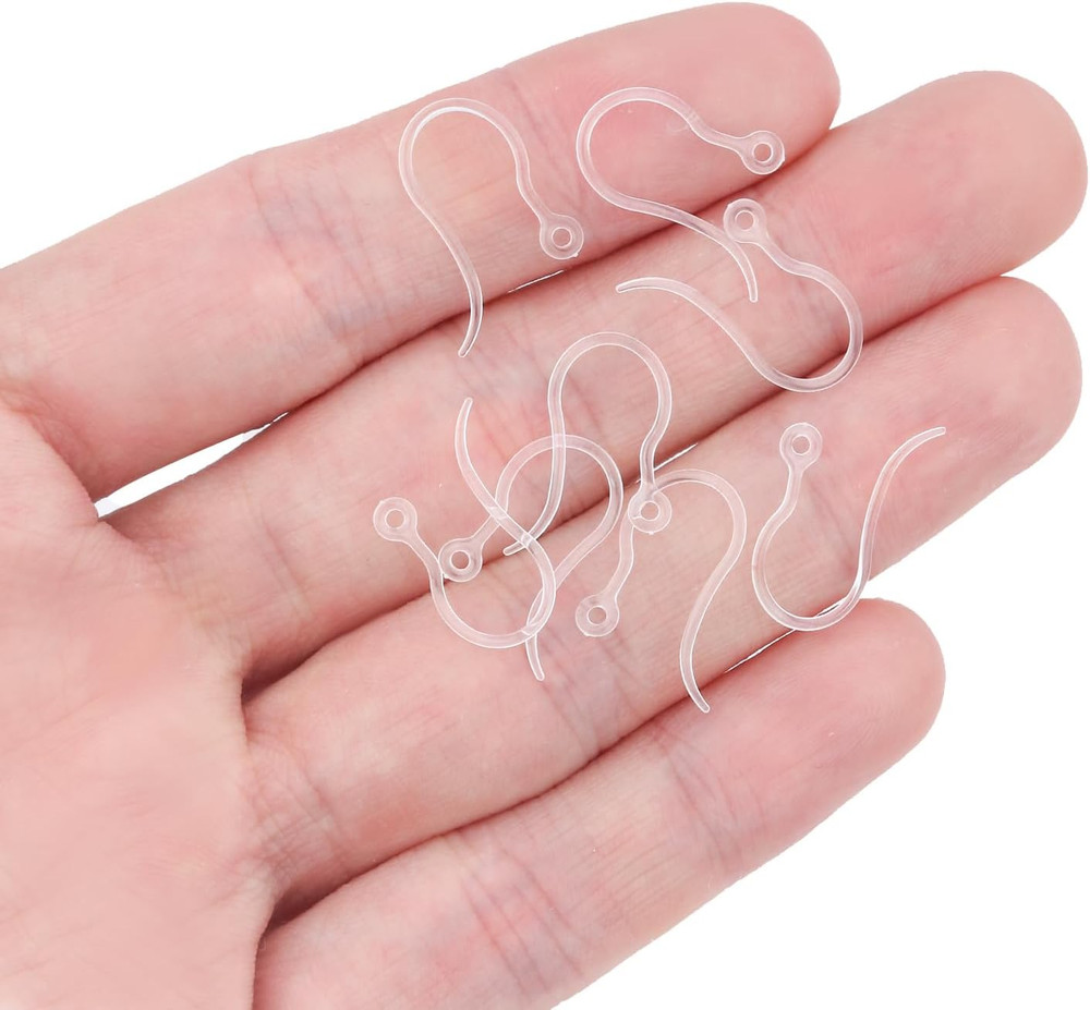 50Pcs Clear Plastic Earring Hooks - Non-Allergenic for Sensitive Ears, Compon...