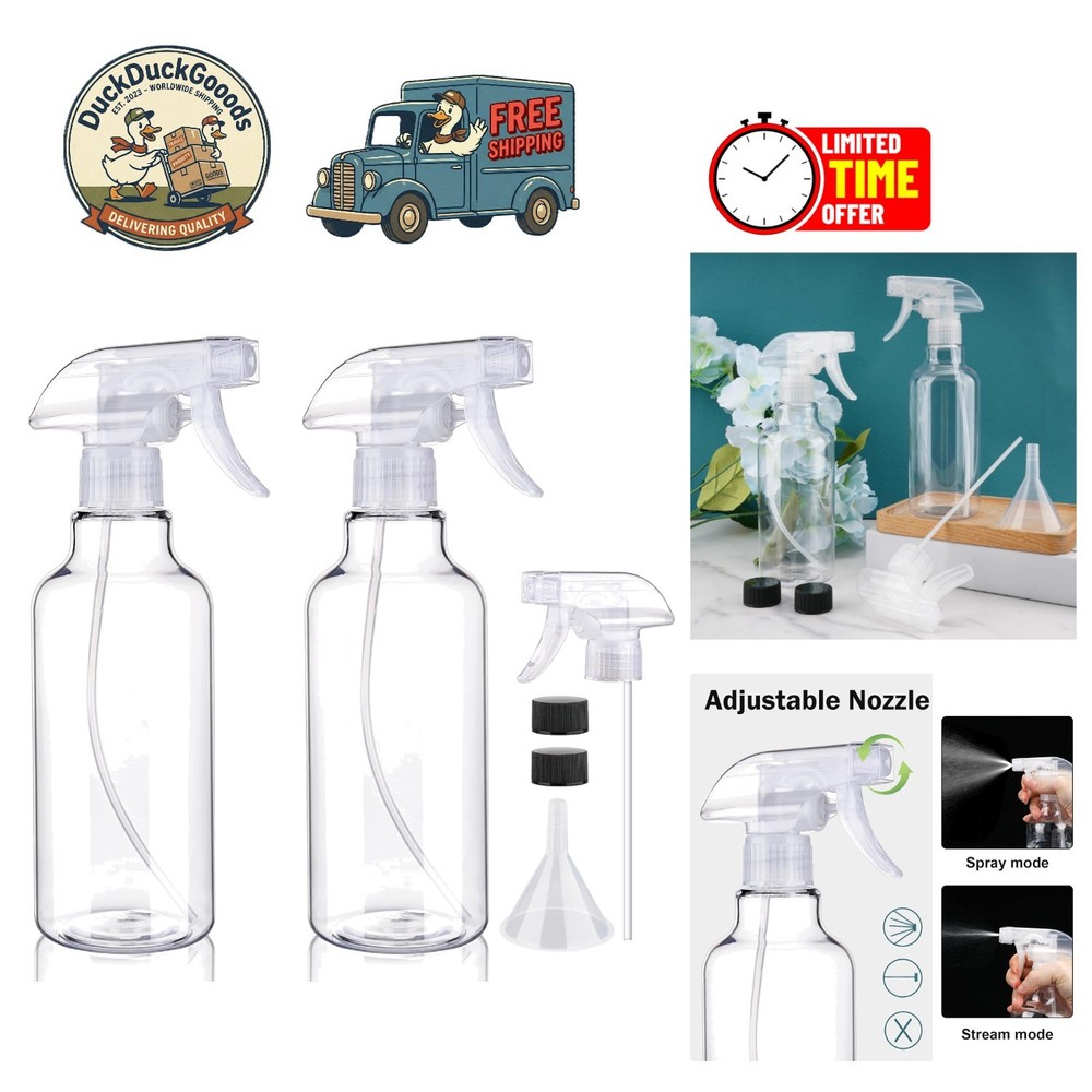 Versatile 16.9oz Plastic Spray Bottles with Funnel - 2 Pack for Cleaning Help