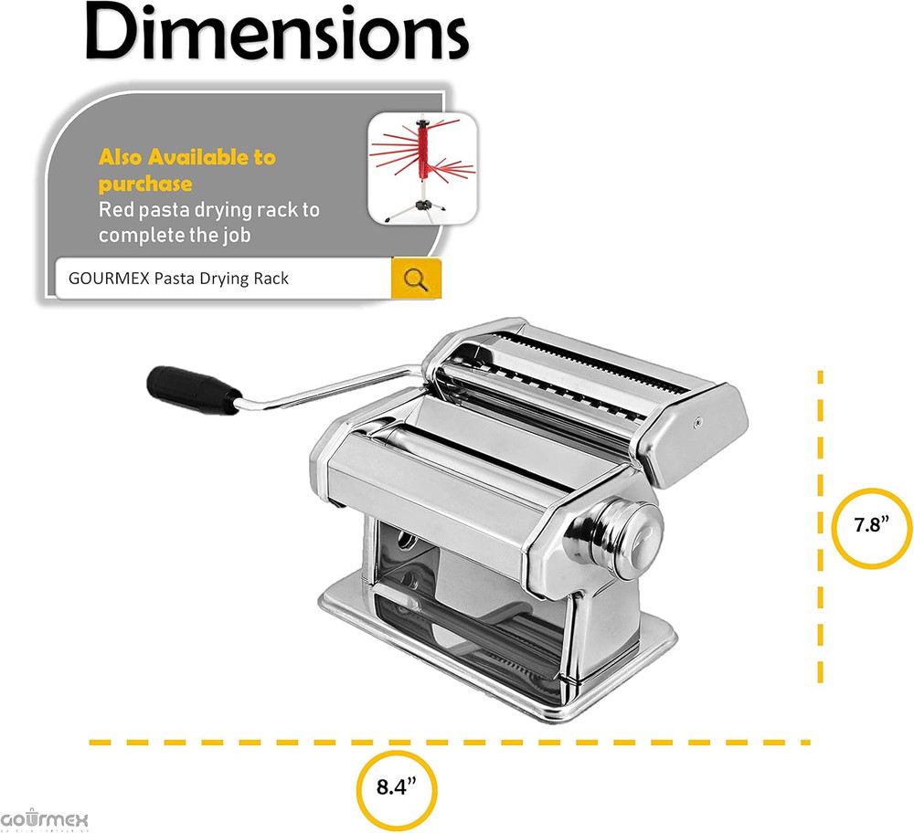 Pasta Maker Machine Stainless Steel Manual | with Adjustable Thickness Settings