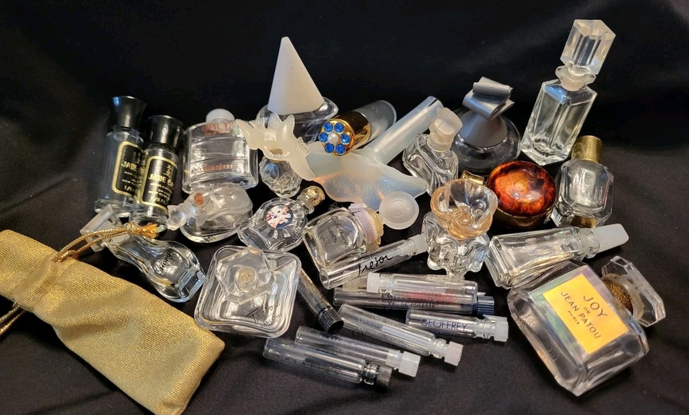 Large Lot 17 Empty Miniature Perfume Bottles and 10 Empty Sample Tubes