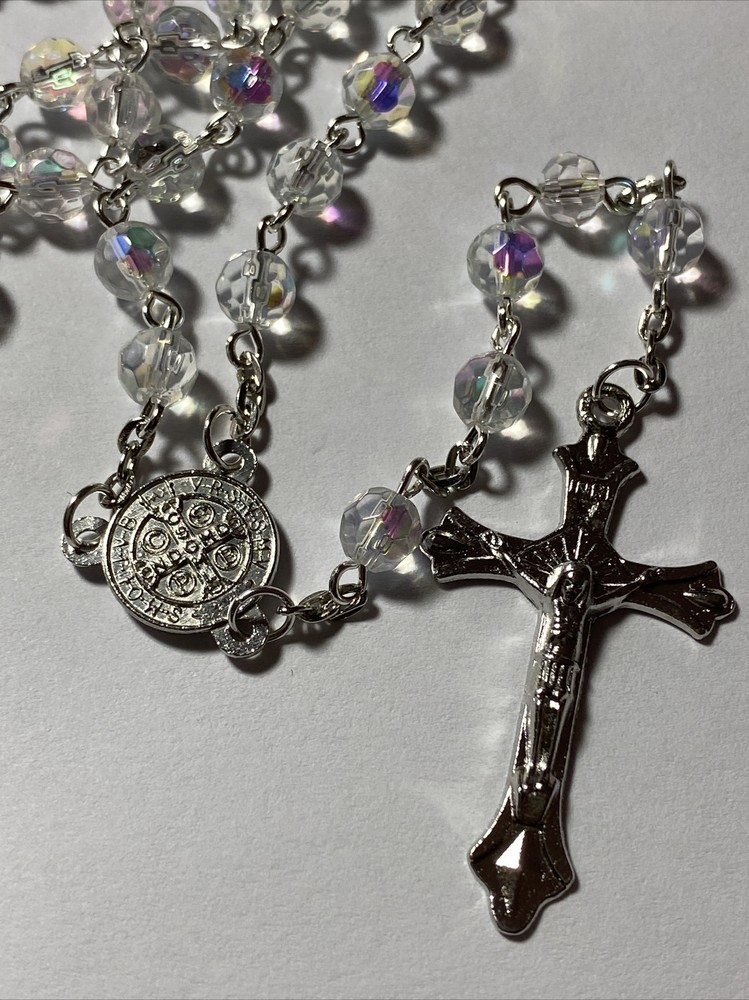 St Benedict Catholic Rosary Beads - Crystal AB