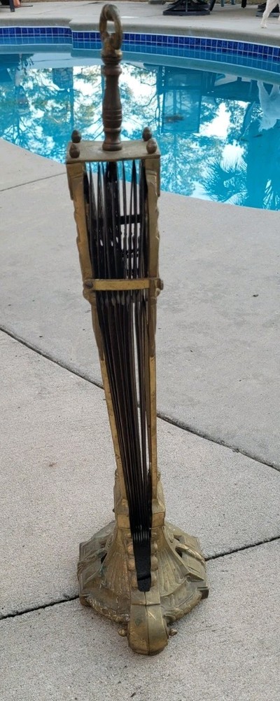 Vintage Brass Cameo Fireplace Screen Folding Peacock Screen