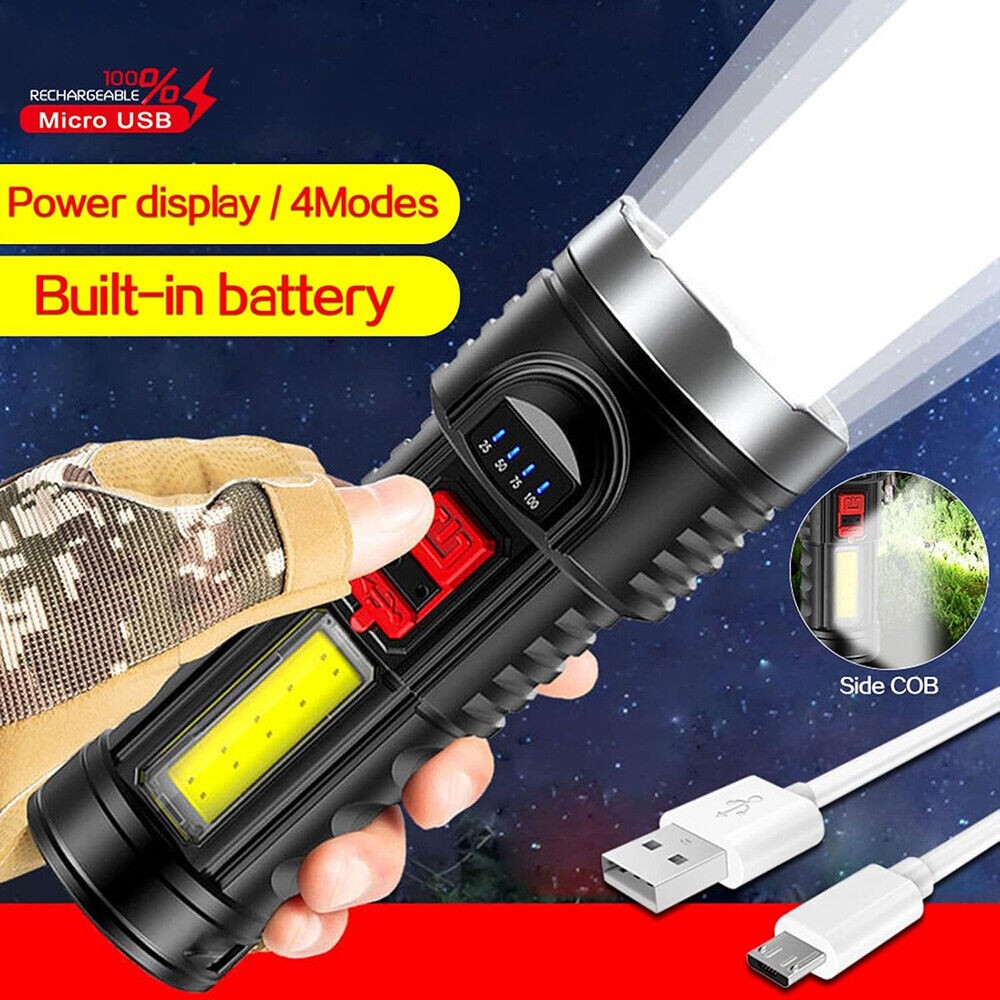USB Rechargeable LED Searchlight Spotlight Hand Torch Work Light Lamp Flashlight