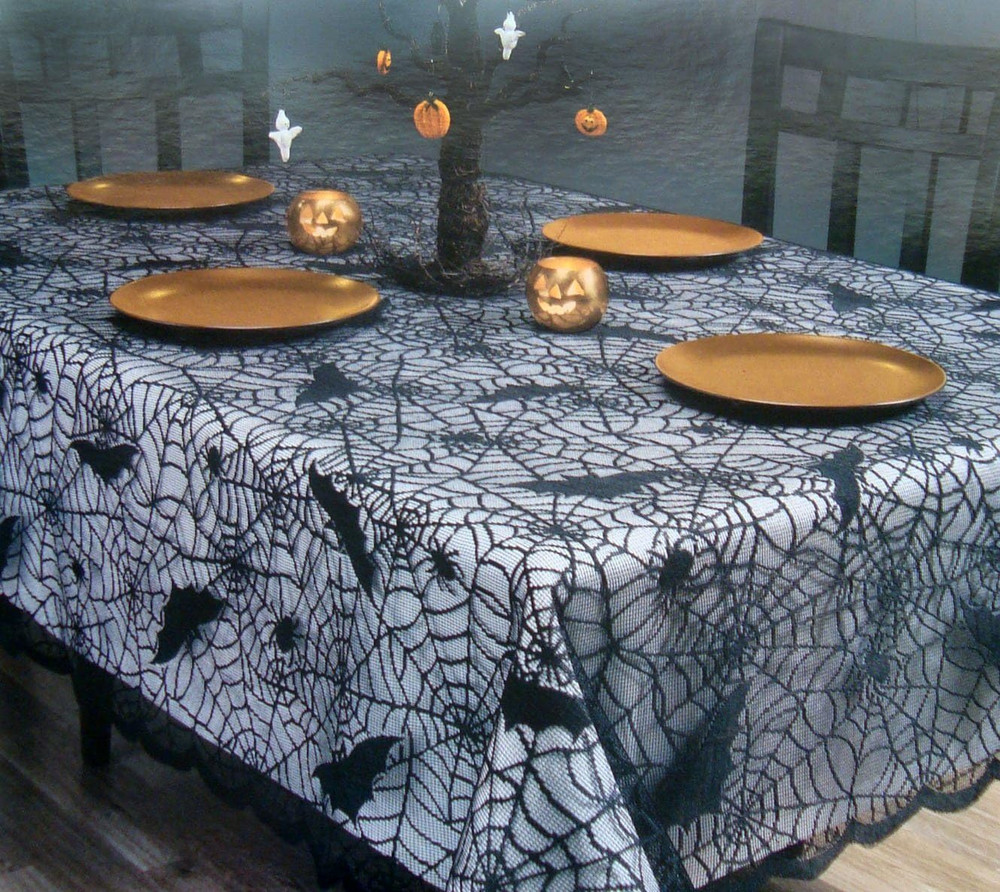 Rectangular Halloween Tablecloth, Halloween Bat Spider Web Tablecloth Decor