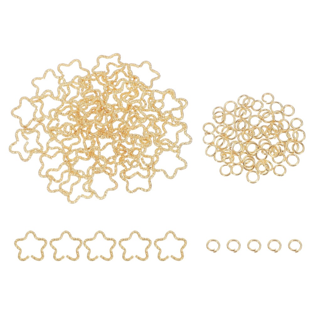 100pcs 4mm Open Jump Rings 16mm Embossed Jump Ring Flower Ring Kit, K Gold