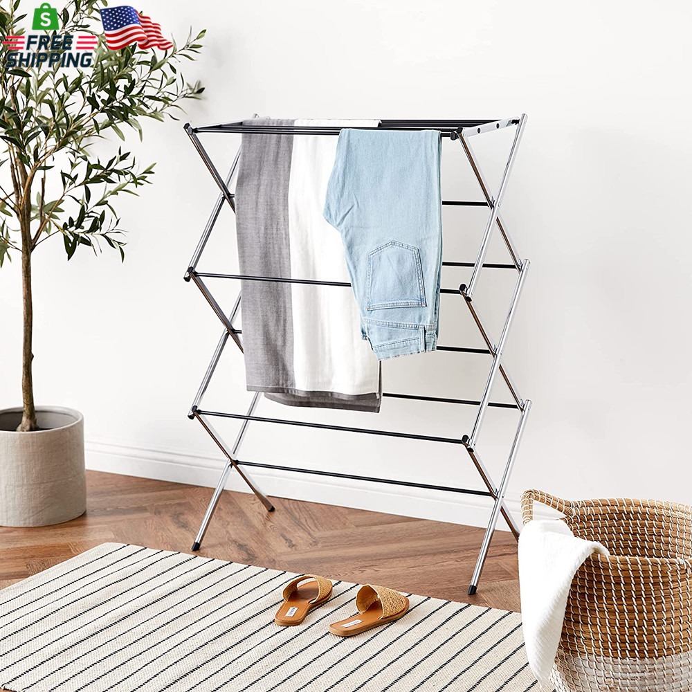 Amazon Basics Foldable Portable Metal Clothes Drying Rack for Indoor Air Drying,