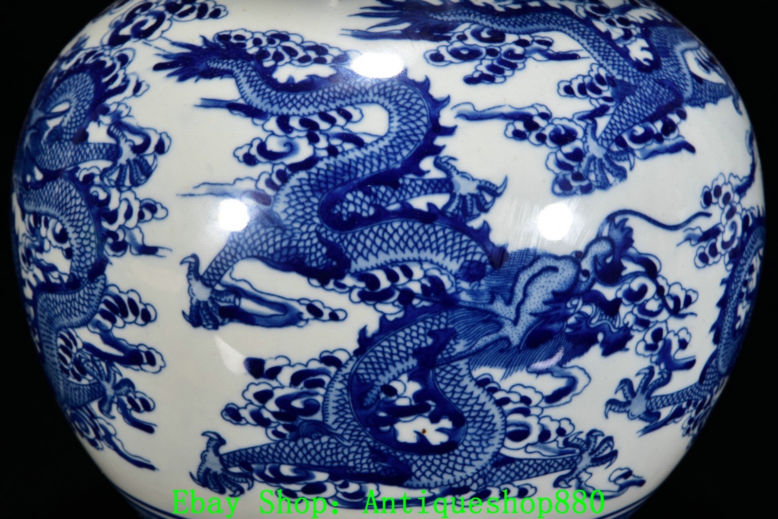 16.5''Yongzheng Blue White Porcelain Gold Dragon Beast Gourd Bottle Vase Pair
