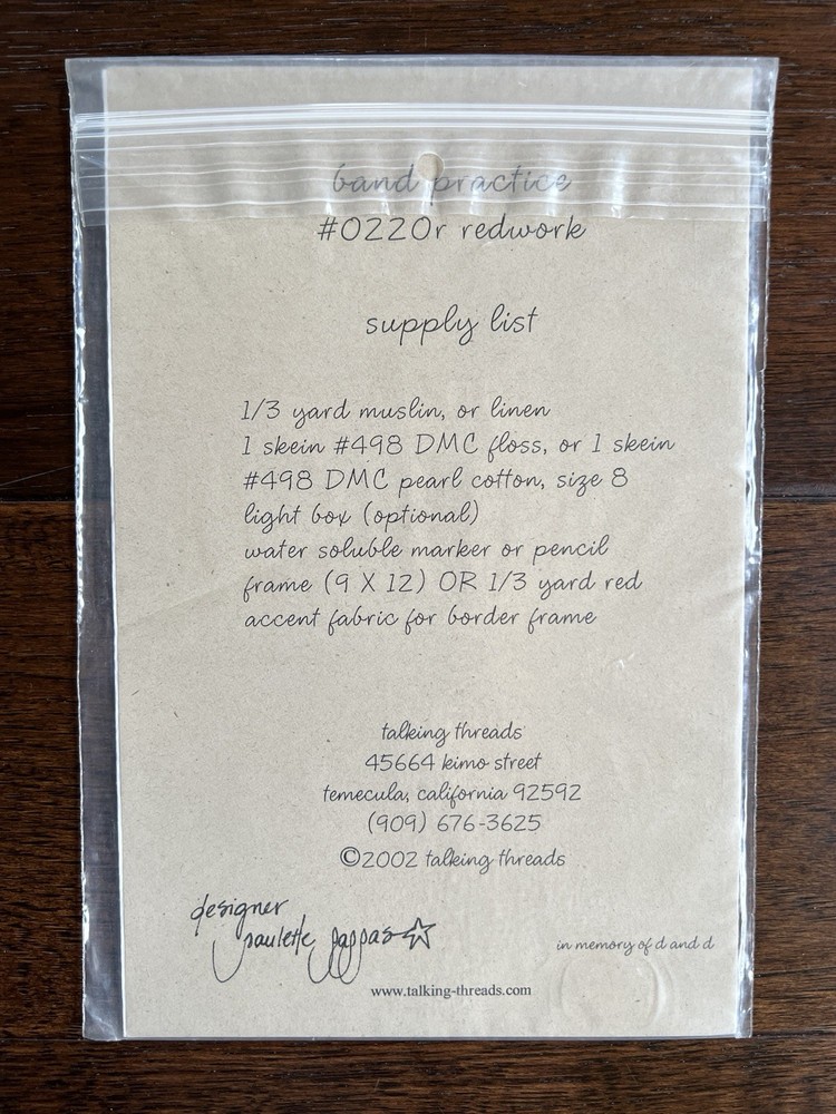 Talking Threads #0220r Band Practice Redwork Embroidery Pattern VTG 2002