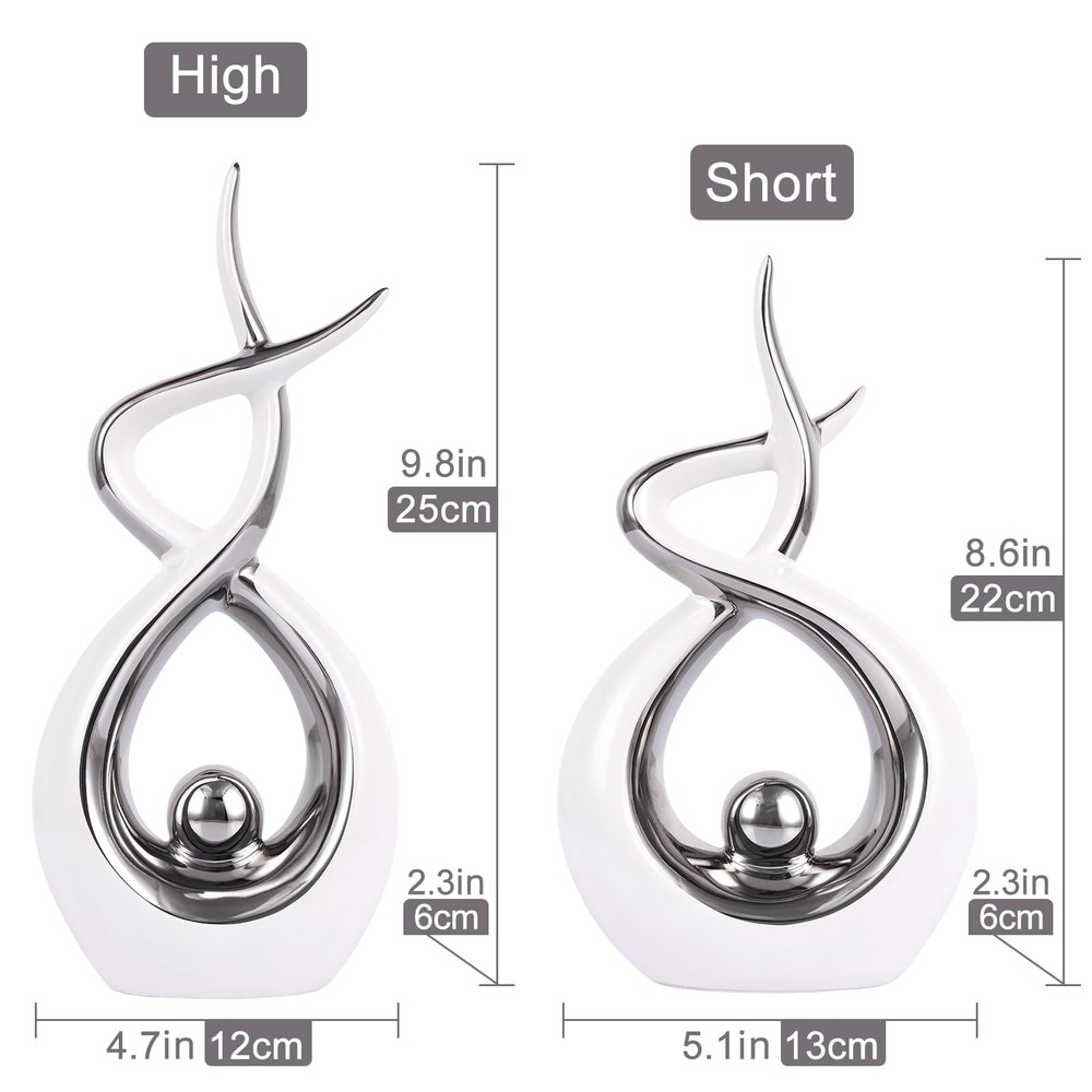 Silvery Modern Sculpture Table Decorations, Ceramic Knick Knacks Statues for ...