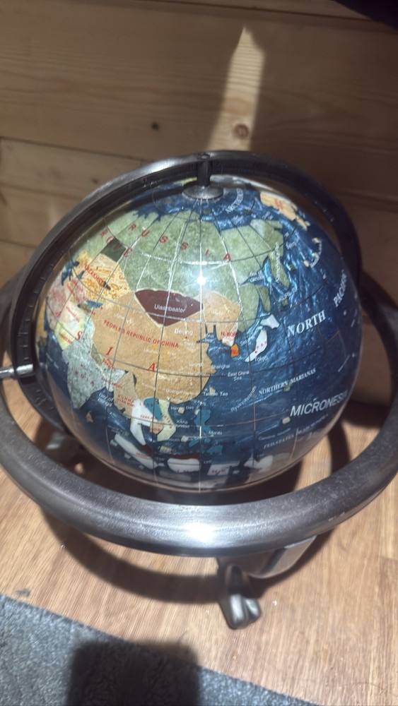 Gemstone World Globe Tabletop Brass Stand