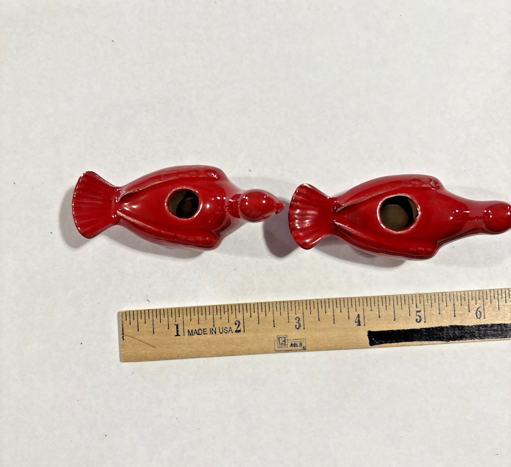 Vintage Macrame Beads, 2 Ceramic Glazed Red Birds, 3"