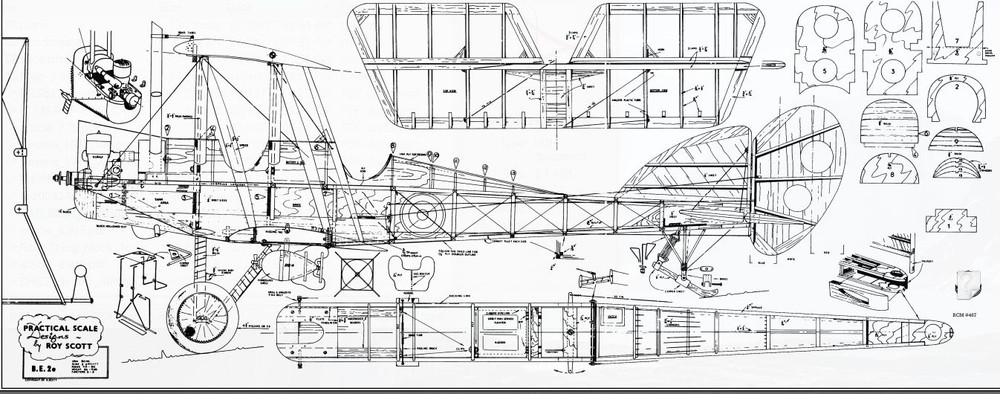 WWI RAF B.E.2e 80 inch wing 1/6 Scale RC Model AIrplane Printed Plans