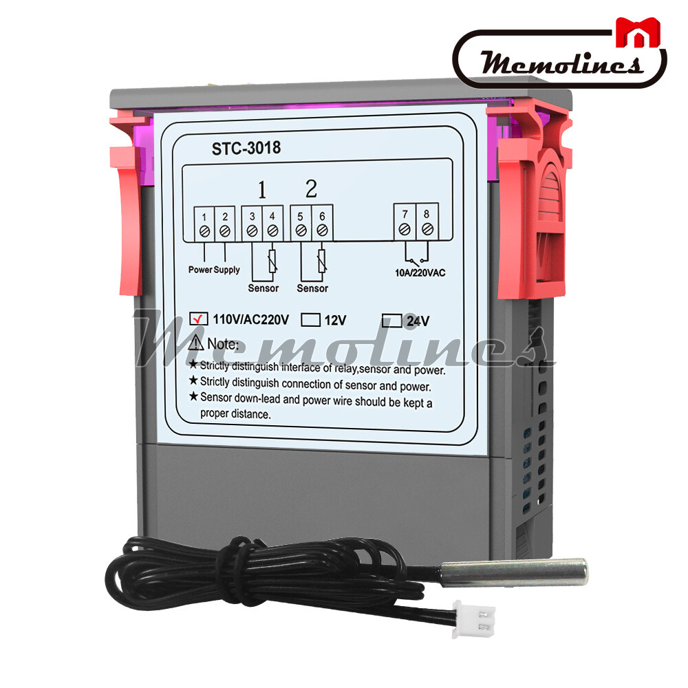 STC-3018 AC 110V-220V Digital Dual Temperature Controller Thermostat Temp Probe