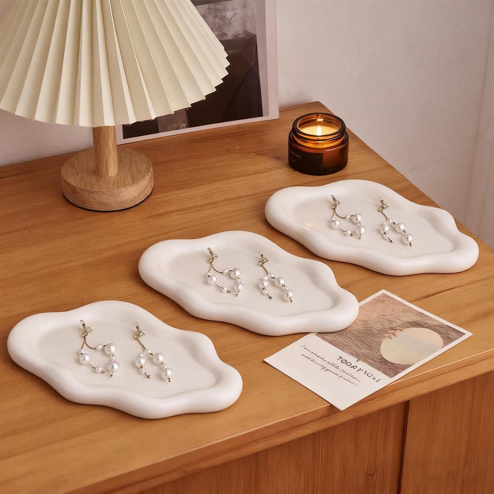 3 PCS Set Ceramic Cloud Tray Set: A Multifunctional Decorative Storage Tray S...