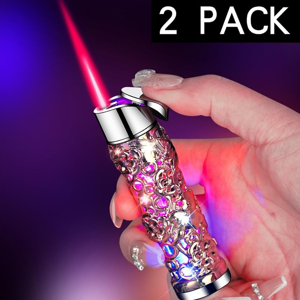 2 Pack Colorful Black and Silver Lighter Torch Cool,Refillable Windproof Jet ...