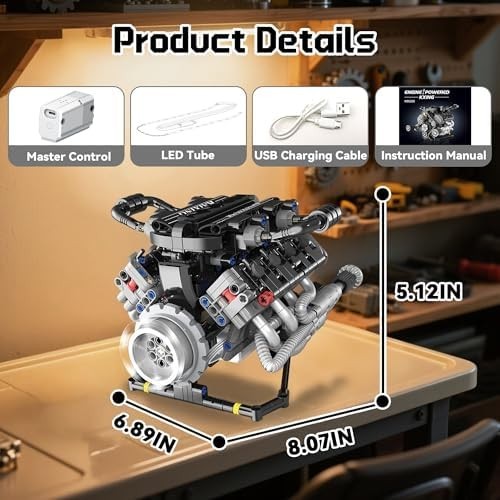 V8 Mini Engine Model Kit That Runs Building Sets with Motor, APP Control Technic