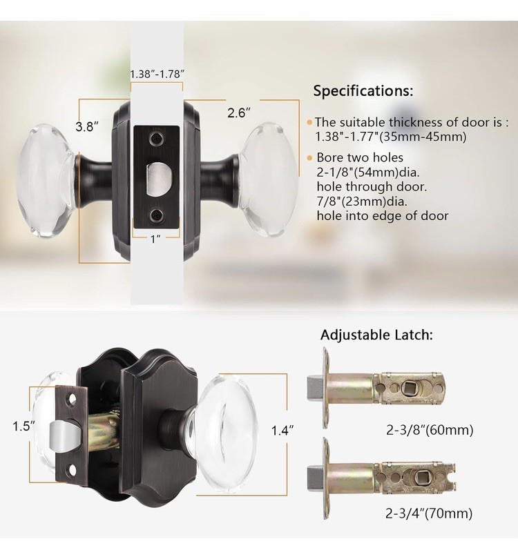 Probrico Crystal Door Knobs Keyless for Closet & Hallway
