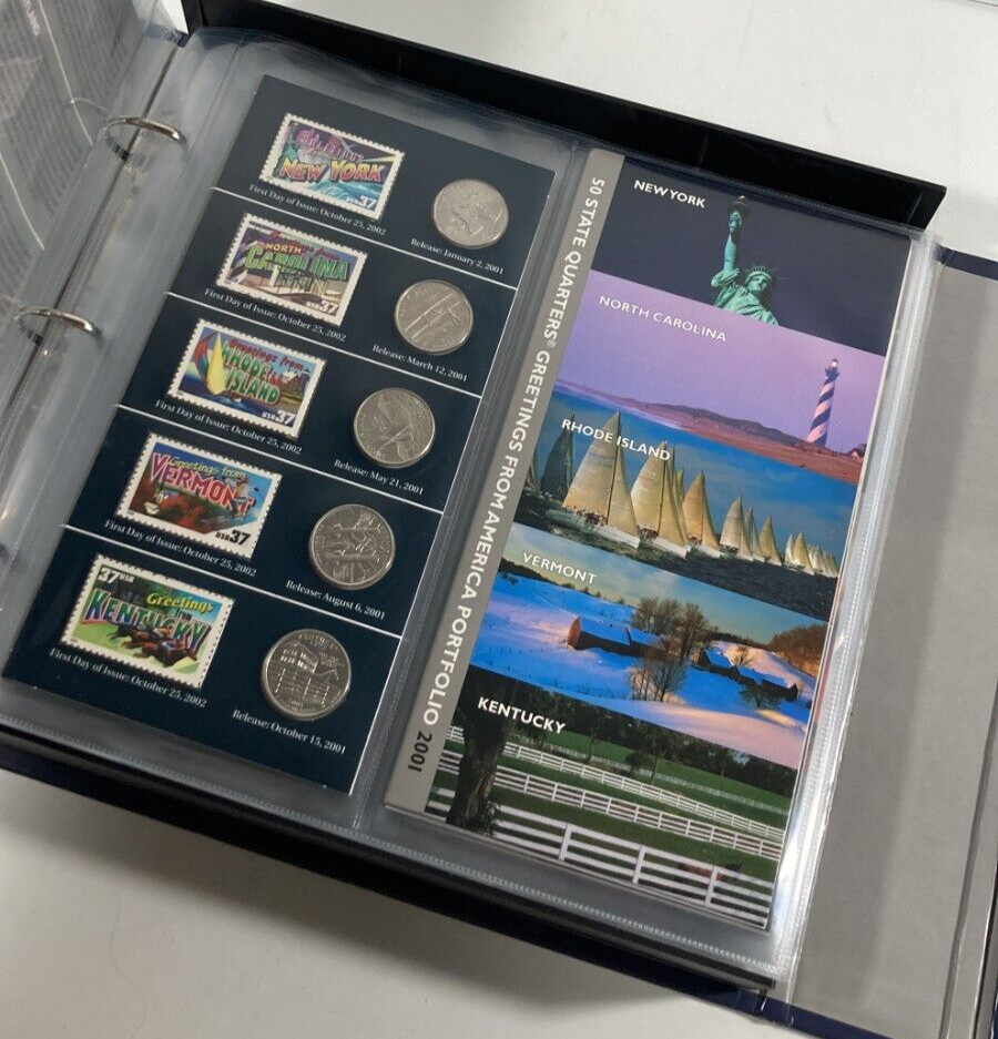 50pc US Post office Statehood Quarter & Stamp Collection.