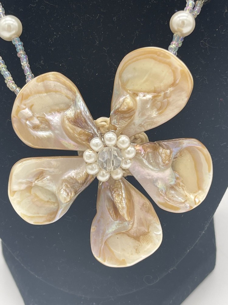 Vintage Multi Strand Pearl Shell Statement Necklace